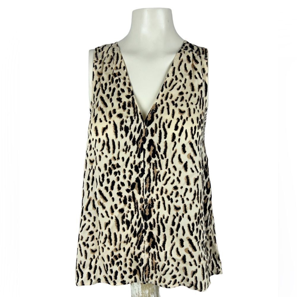 Joie Womens Leopard Print Sleeveless V-Neck Tank Top Brown Size Small